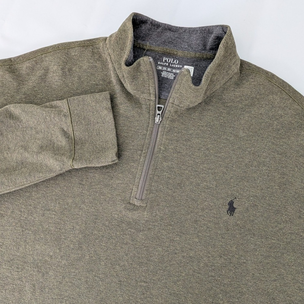 Polo Ralph Lauren 2XB Quarter Zip Pullover Olive Green Jersey Big Pony Cotton